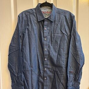 Robert Graham Blue Casual Button Down Shirt Sz Large